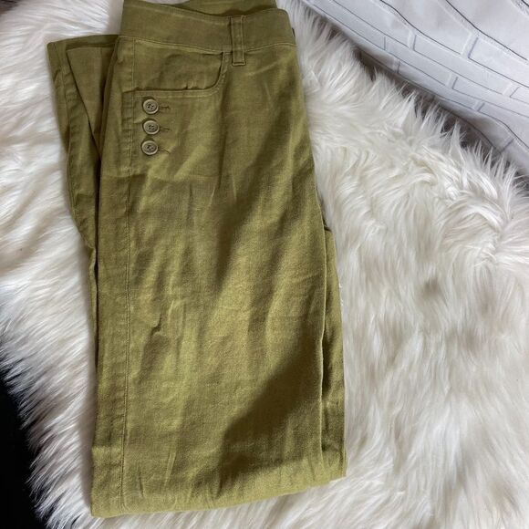 CABI Charlie Olive Green Linen Pant Style 5314 Sz2 - Picture 2 of 7